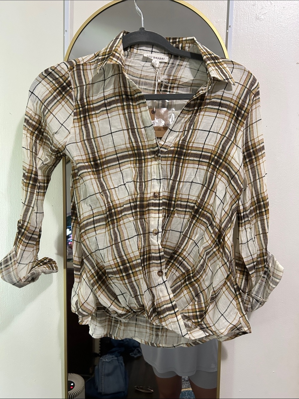 Blu Pepper Plaid Button-Down Shirt - Cream and Brown